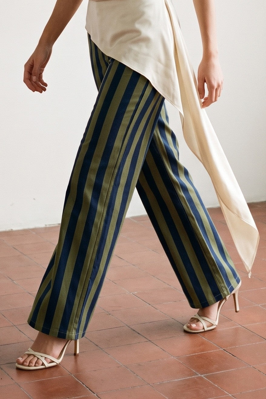 Striped Twill Relaxed Pants