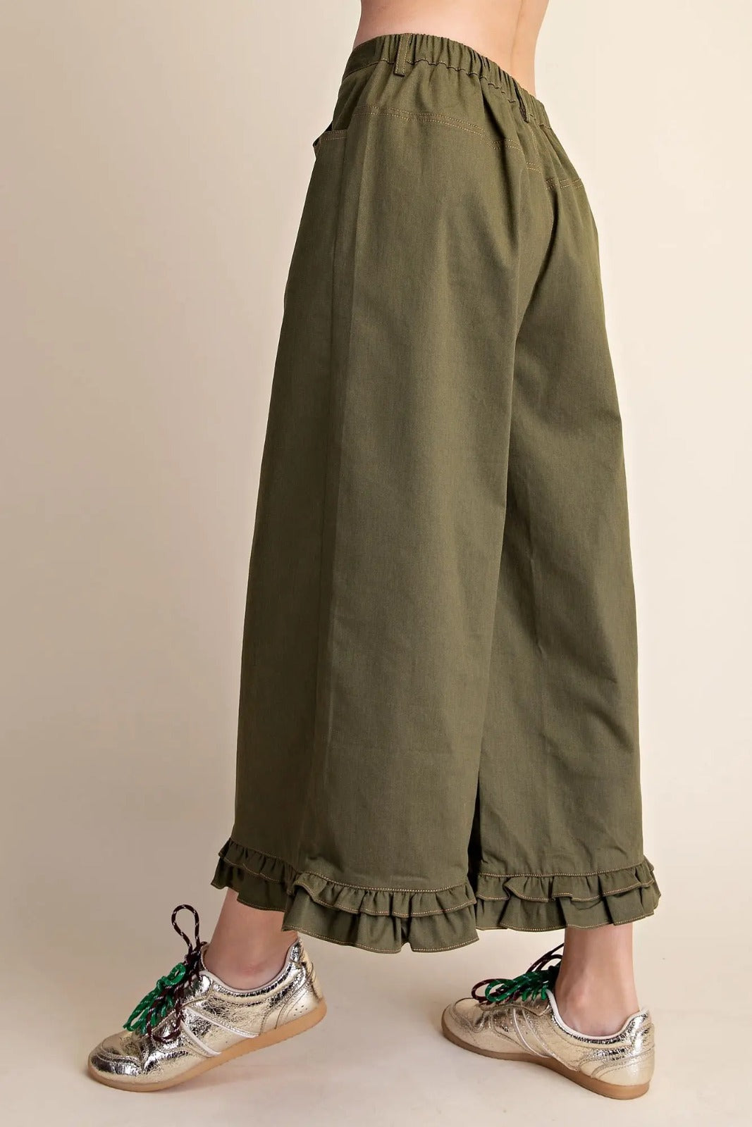 Olive Ruffle Pants
