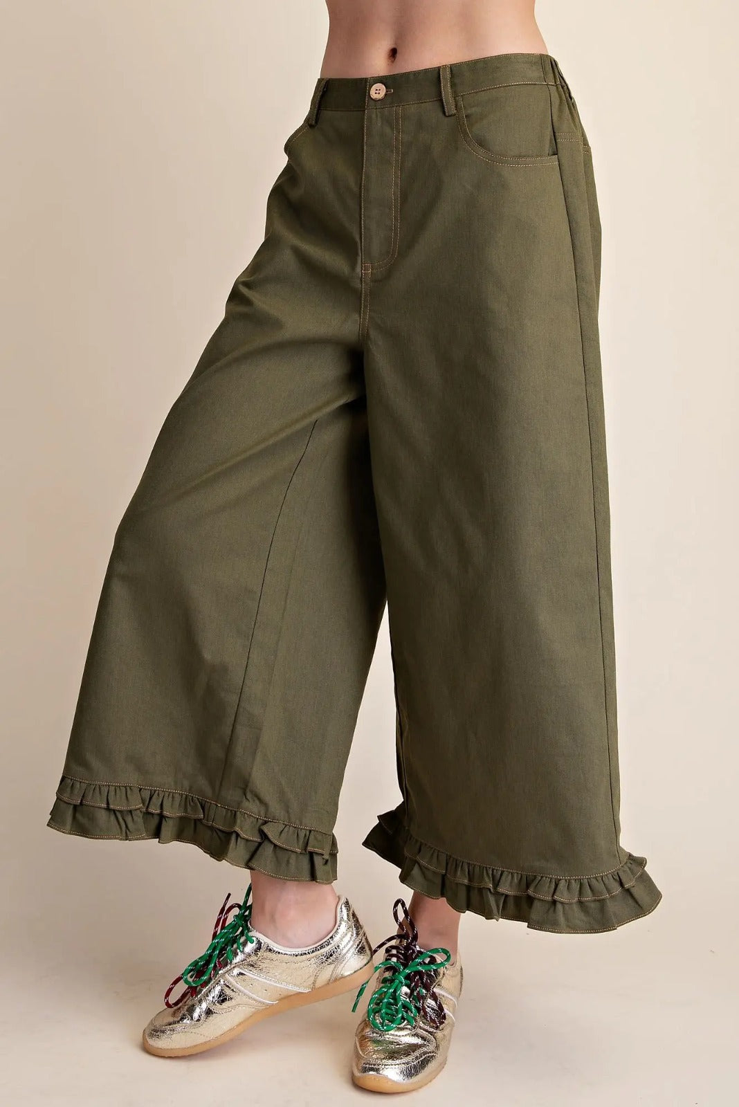 Olive Ruffle Pants