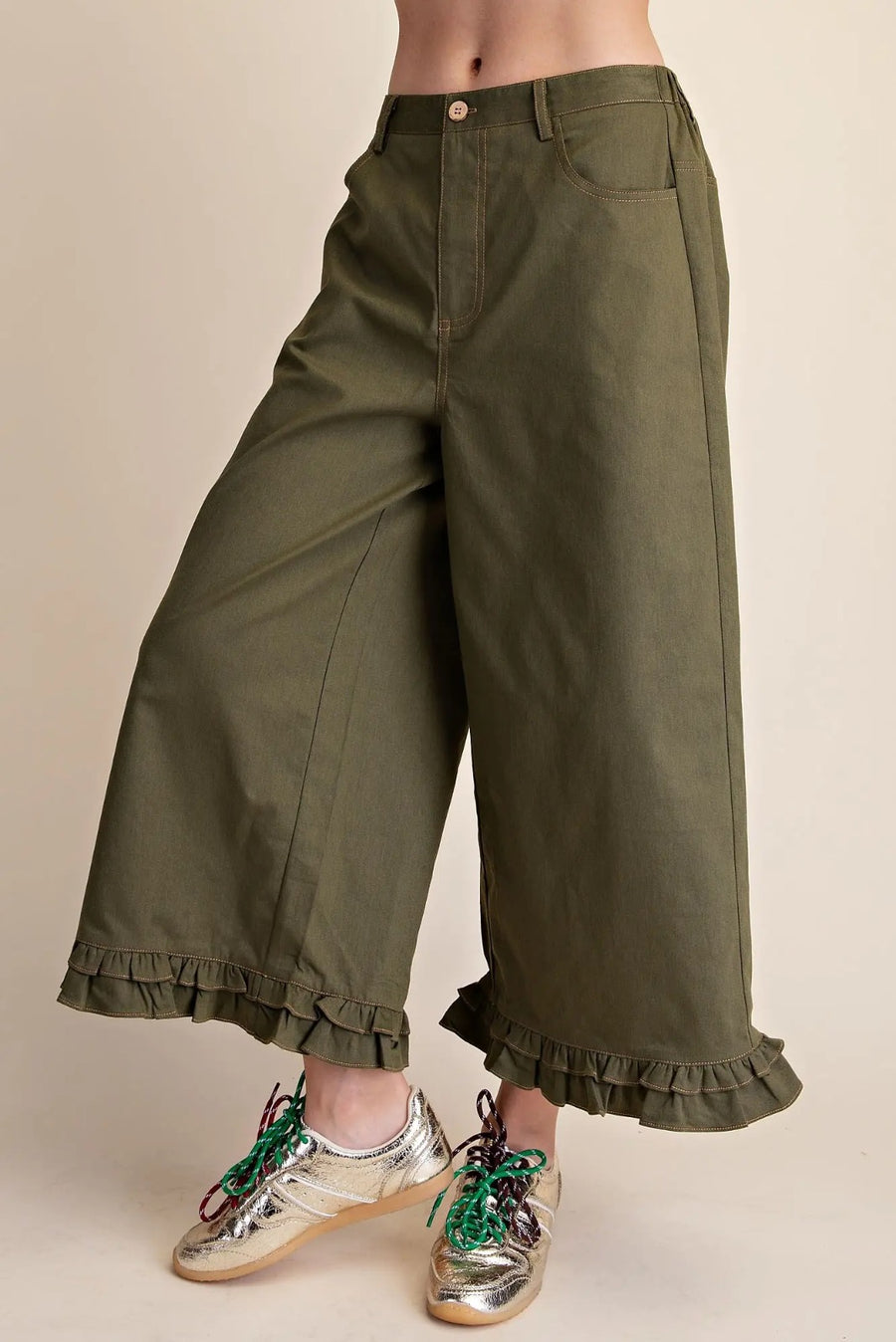 Olive Ruffle Pants