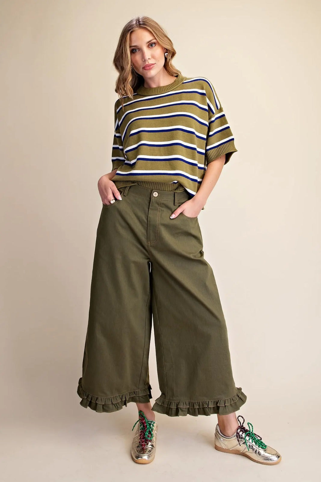 Olive Ruffle Pants