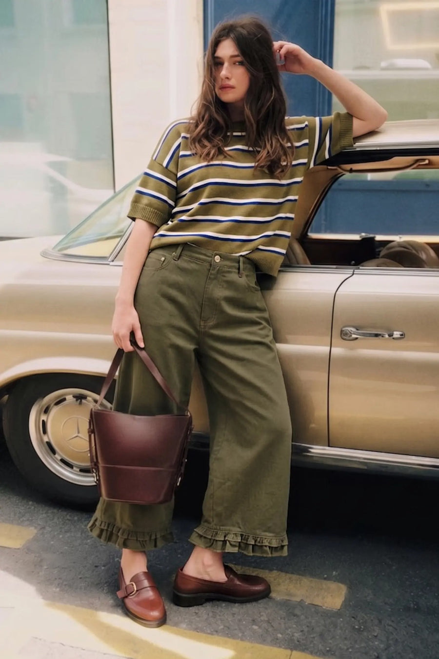 Olive Ruffle Pants