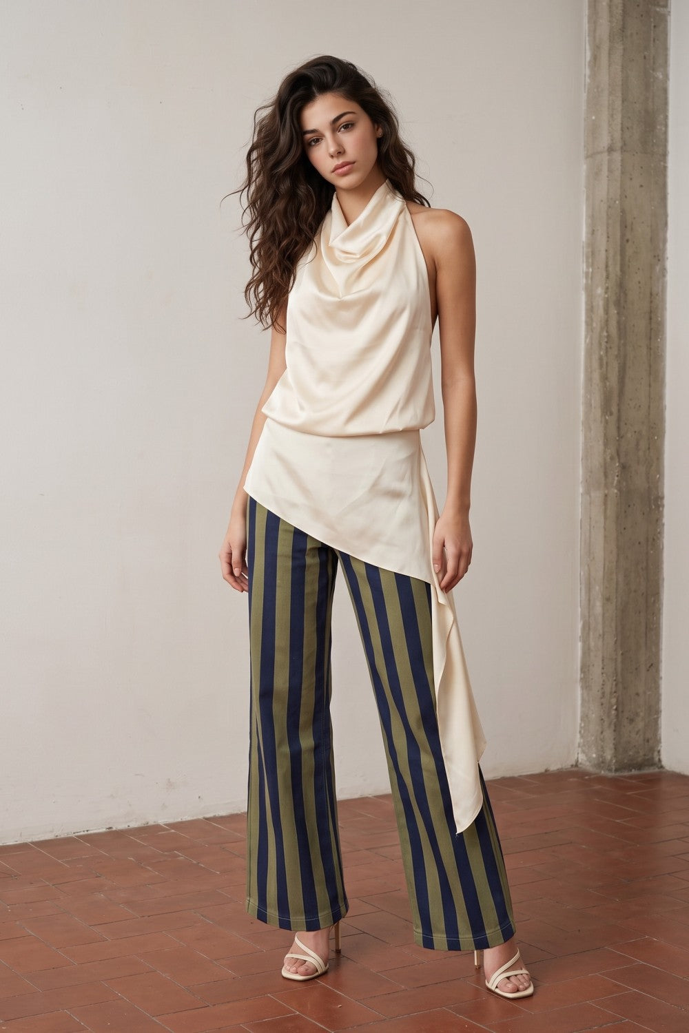 Striped Twill Relaxed Pants