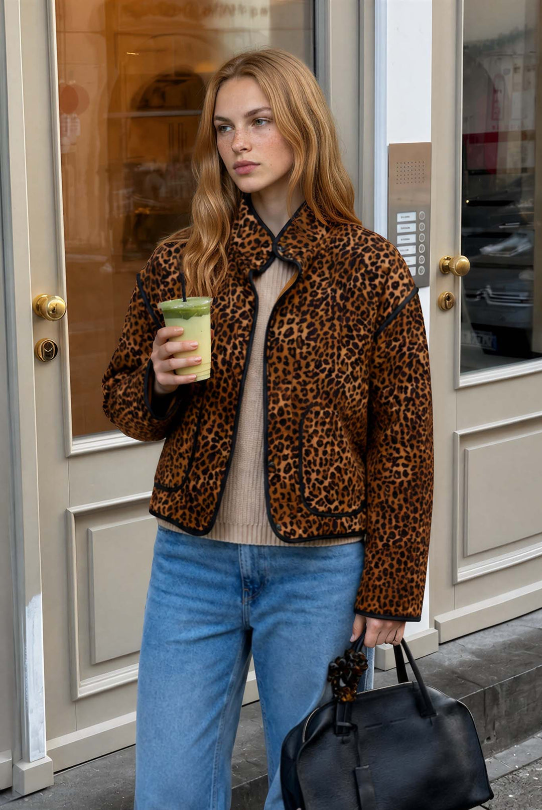 LEOPARD PRINT SNAP BUTTON JACKET